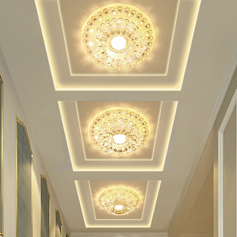 Modern LED Crystal Ceiling Lamp - White Flush-Mount Entryway Light Fixture