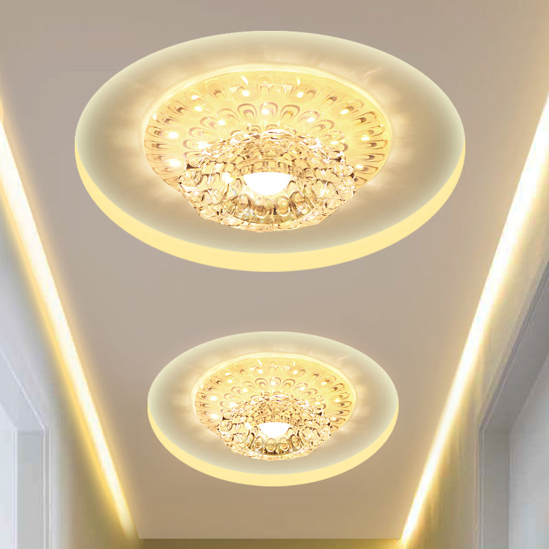 Modern LED Crystal Ceiling Lamp - White Flush-Mount Entryway Light Fixture