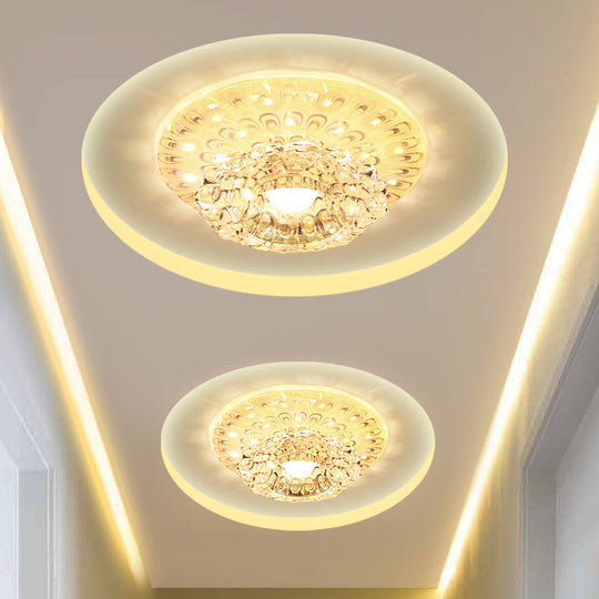 Modern LED Crystal Ceiling Lamp - White Flush-Mount Entryway Light Fixture
