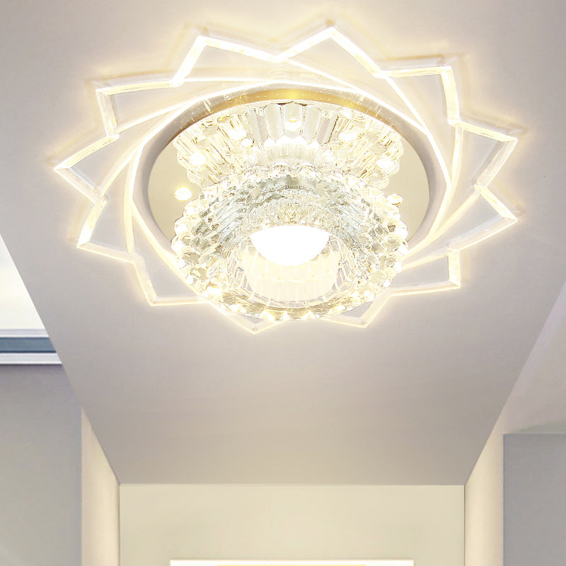 Modern LED Flushmount Ceiling Light with Stainless Steel Frame and Clear Crystal Shade
