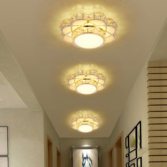 LED Flush-Mount Flower Ceiling Light with Gold Finish & Clear Crystal Shade - Modernist Design
