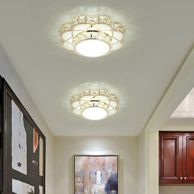 LED Flush-Mount Flower Ceiling Light with Gold Finish & Clear Crystal Shade - Modernist Design