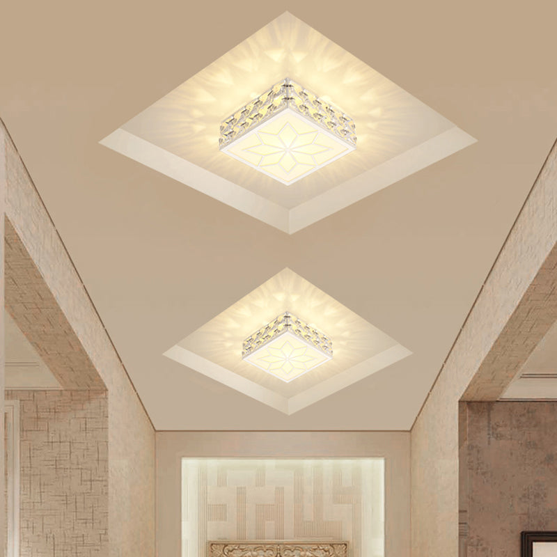 Modern Crystal Inserted Gold Finish LED Flush Mount Ceiling Light for Aisle