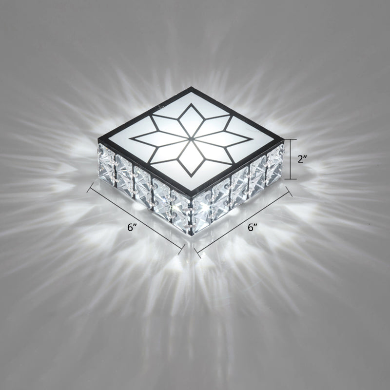 Clear LED Flushmount Ceiling Light with Beveled Crystal Square Design for a Minimalist Foyer Look