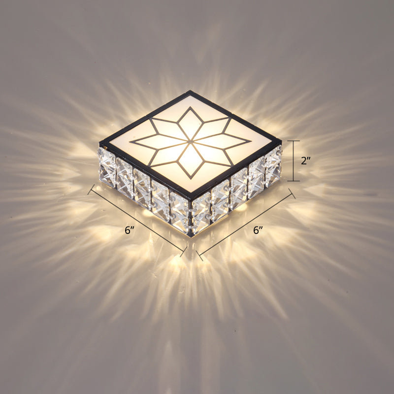 Clear LED Flushmount Ceiling Light with Beveled Crystal Square Design for a Minimalist Foyer Look