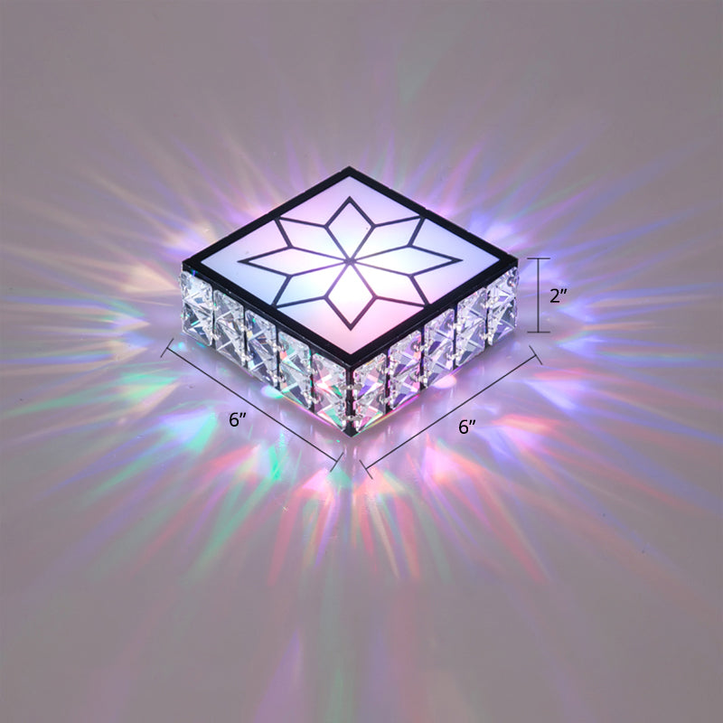 Clear LED Flushmount Ceiling Light with Beveled Crystal Square Design for a Minimalist Foyer Look