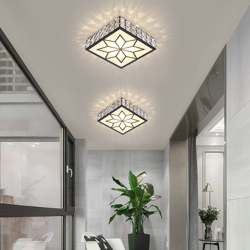 Clear LED Flushmount Ceiling Light with Beveled Crystal Square Design for a Minimalist Foyer Look