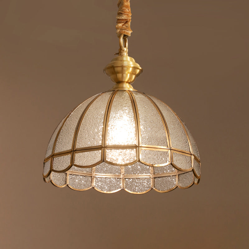 Antiqued Gold Water Glass Dome Pendant Light With Scalloped Edge Traditional Hanging Lighting