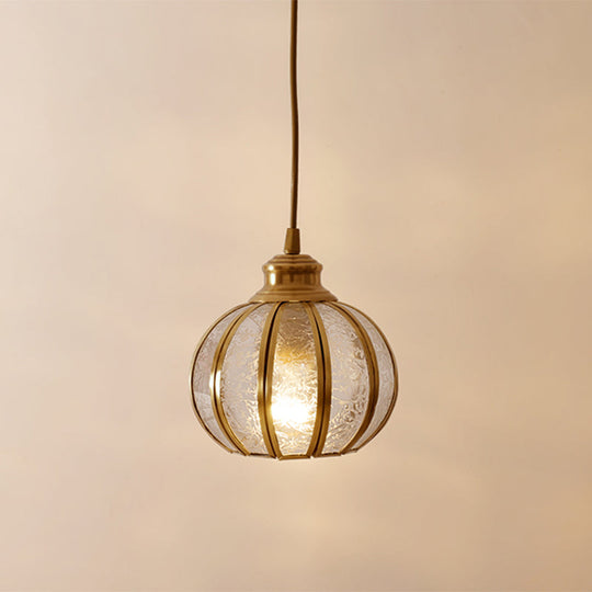 Brass Glass Pumpkin Ceiling Lantern: Traditional Bedside Pendant Light