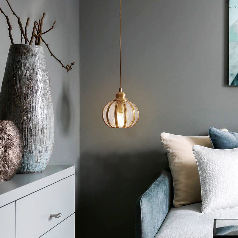 Brass Glass Pumpkin Ceiling Lantern: Traditional Bedside Pendant Light