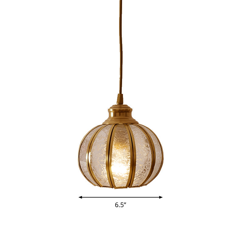 Brass Glass Pumpkin Ceiling Lantern: Traditional Bedside Pendant Light