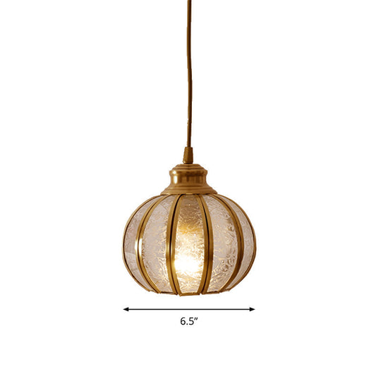 Brass Glass Pumpkin Ceiling Lantern: Traditional Bedside Pendant Light