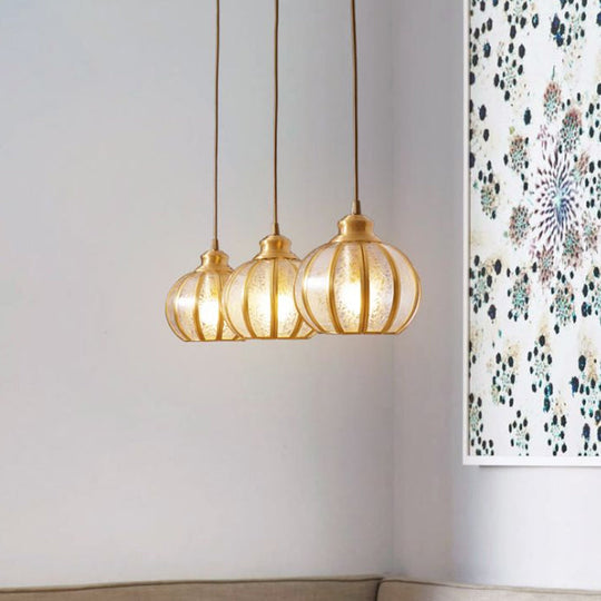 Brass Glass Pumpkin Ceiling Lantern: Traditional Bedside Pendant Light
