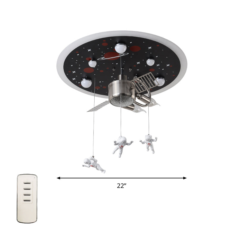 Satellite Astronaut-Themed Metal Flushmount Ceiling Light With 3-Bulb For Childrens Room Red
