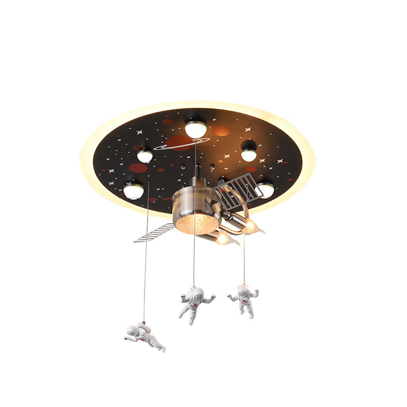 Satellite Astronaut-themed Metal Flushmount Ceiling Light with 3-Bulb for Children's Room