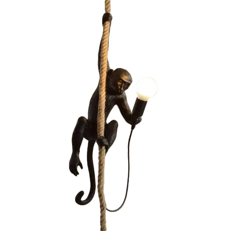 Monkey Resin Pendant Lamp With Hanging Rope - Artistic Ceiling Light Sculpture 1 Bulb
