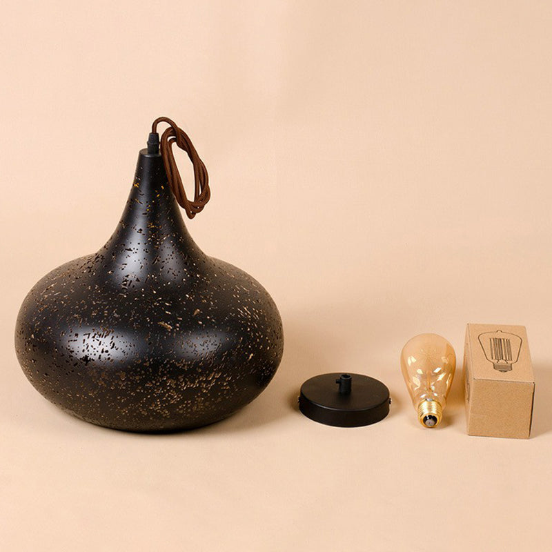 Suspension en métal creux rétro à 1 ampoule avec finition noire pour restaurant