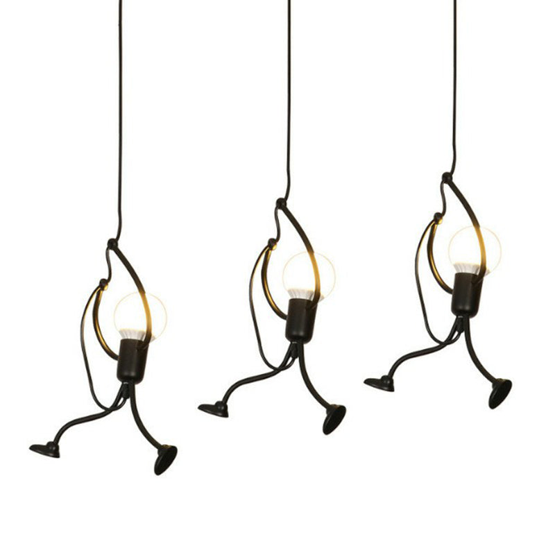 Modern Black Stick Figure Ceiling Light - 3-Bulb Metal Hanging Fixture