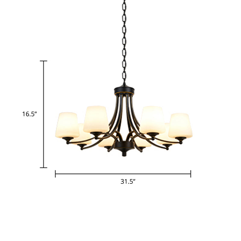 Milk Glass Chandelier: Elegant Cone Shade For Traditional Dining Room Ceiling Lighting