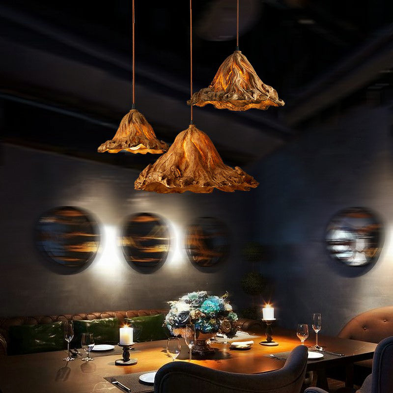 Resin Lotus Leaf Pendant Light - Artistic Single-Bulb Hanging Fixture For Restaurants