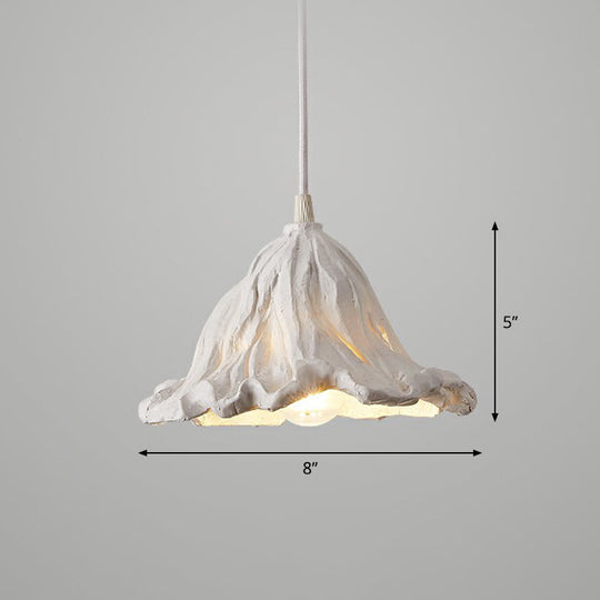 Resin Lotus Leaf Pendant Light - Artistic Single-Bulb Hanging Fixture For Restaurants