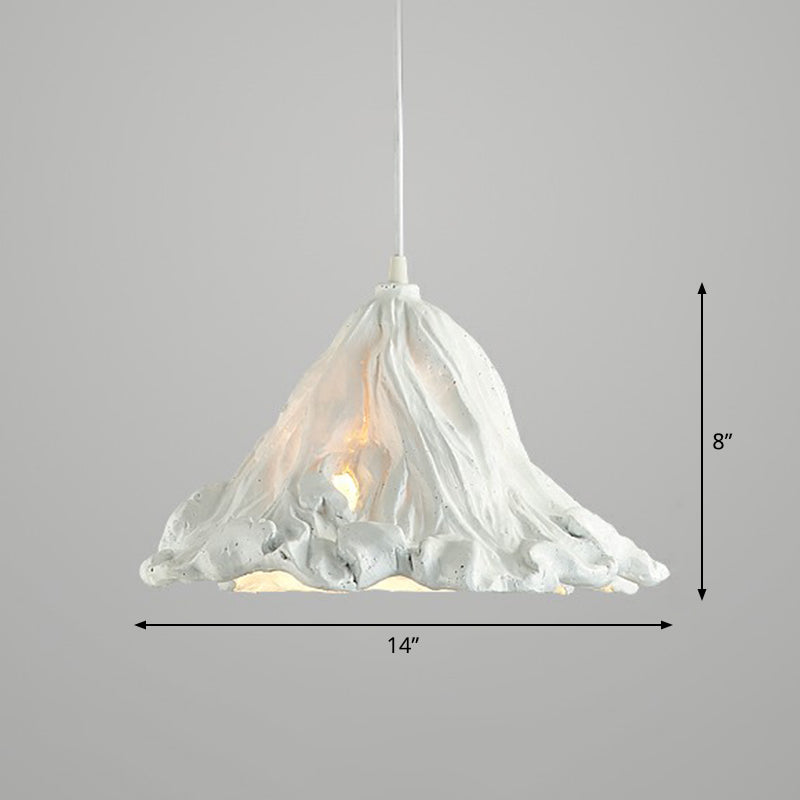 Resin Lotus Leaf Pendant Light - Artistic Single-Bulb Hanging Fixture For Restaurants White / Medium