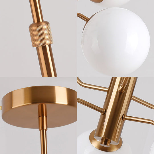 Modern Gold Ball Pendant Chandelier - Multiple Led Lights And Sputnik Design With White Glass
