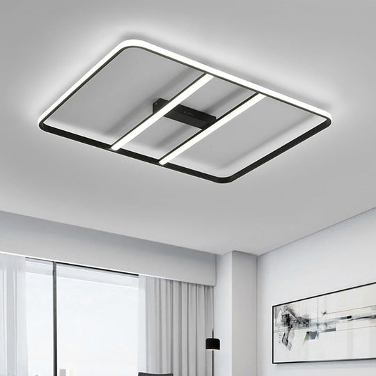 Modern LED Semi Flush Mount Ceiling Lamp - Black Metal Shade - White/Warm Light - 12"/23.5" Wide