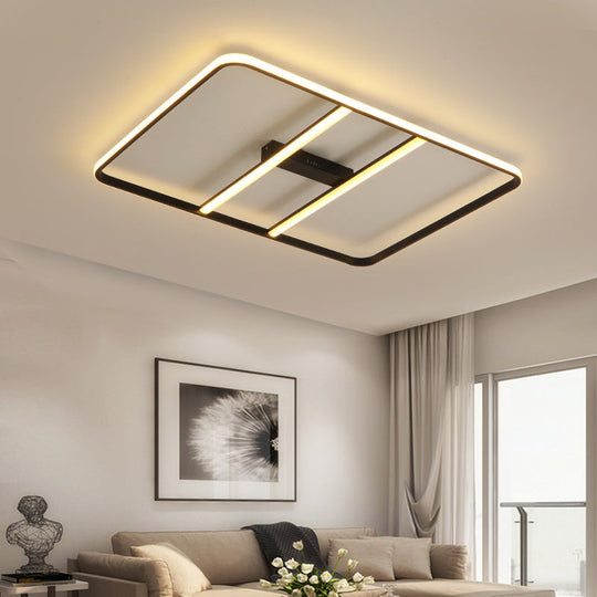 Modern LED Semi Flush Mount Ceiling Lamp - Black Metal Shade - White/Warm Light - 12"/23.5" Wide