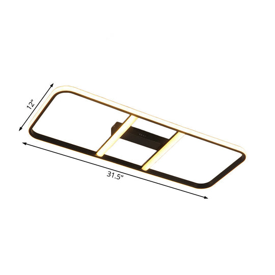 Modern LED Semi Flush Mount Ceiling Lamp - Black Metal Shade - White/Warm Light - 12"/23.5" Wide