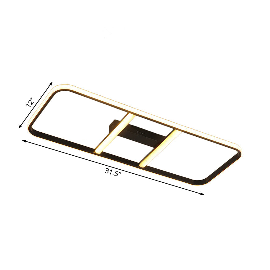 Modern Led Semi Flush Mount Ceiling Lamp - Black Metal Shade White/Warm Light 12/23.5 Wide