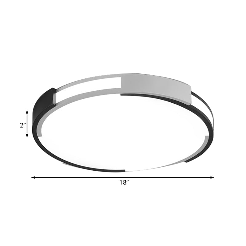 Modern Black and White Drum Flush Mount Ceiling Light Fixture - 18"/23.5" Wide - Metal LED - Recessed Diffuser - White/Warm Light