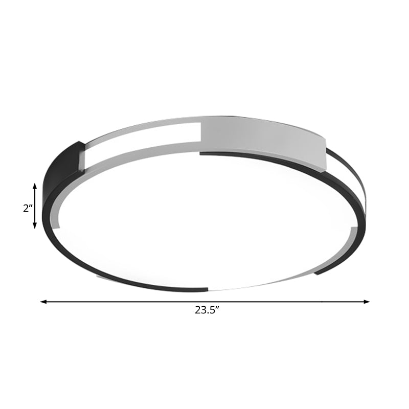 Modern Black and White Drum Flush Mount Ceiling Light Fixture - 18"/23.5" Wide - Metal LED - Recessed Diffuser - White/Warm Light