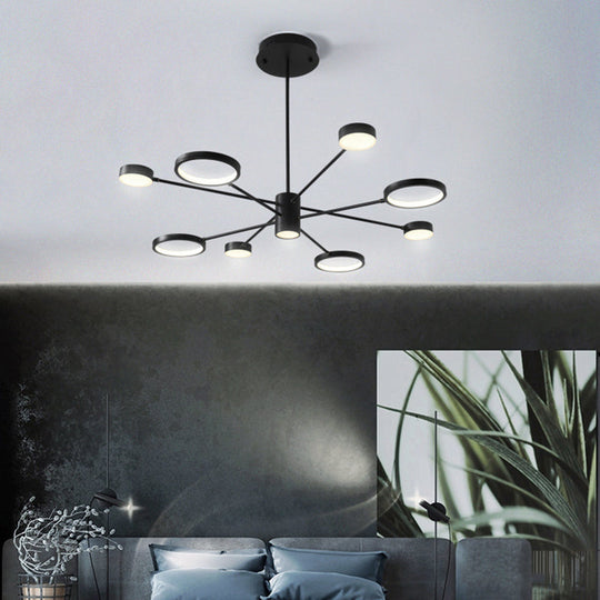 Modern Acrylic Sputnik Chandelier Pendant Light: Black LED Hanging Lamp Fixture with 6/8/10 Lights in White/Warm Light