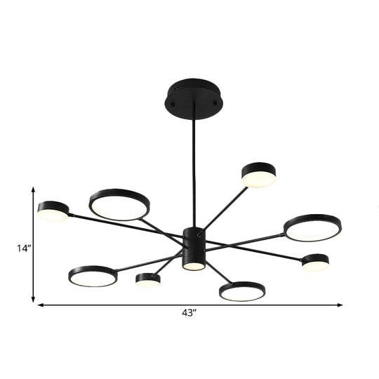 Modern Acrylic Sputnik Chandelier Pendant Light: Black LED Hanging Lamp Fixture with 6/8/10 Lights in White/Warm Light