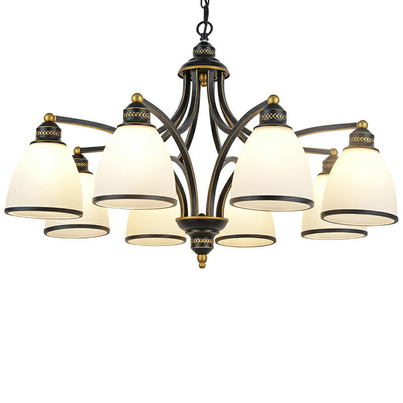 Traditional Dining Room Chandelier - Suspension Pendant Light With White Bell Glass Shade