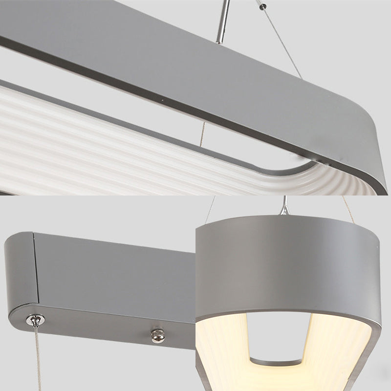 Modern Metal Rectangle LED Chandelier Lighting - 33.5"/47" Wide - White/Grey - Hanging Lamp Kit with Recessed Diffuser