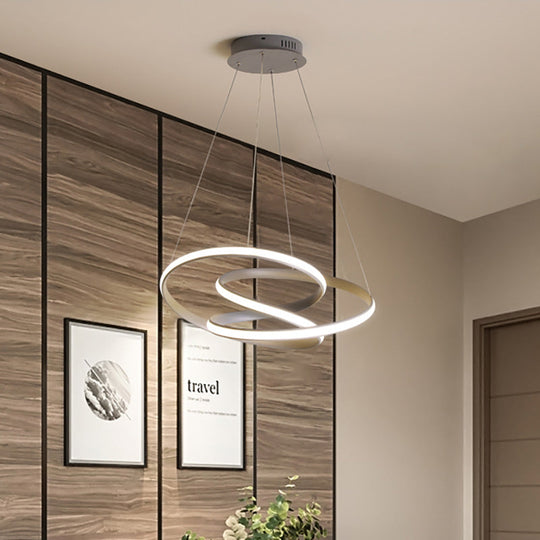 Lustre LED en acrylique moderne : lampe suspendue à courbes sans coutures en lumière blanche/chaude - plafonnier gris