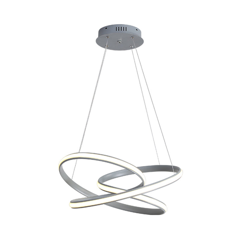Lustre LED en acrylique moderne : lampe suspendue à courbes sans coutures en lumière blanche/chaude - plafonnier gris