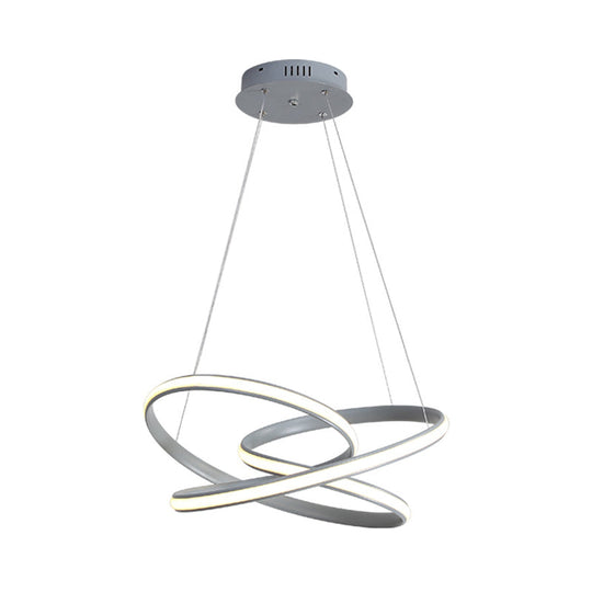 Lustre LED en acrylique moderne : lampe suspendue à courbes sans coutures en lumière blanche/chaude - plafonnier gris