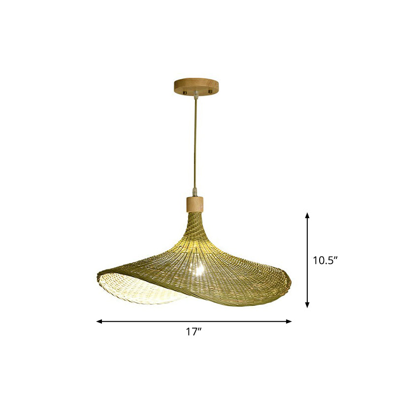 South-East Asia Bamboo Fiber Pendant Light: Green-Yellow Straw Hat Shape
