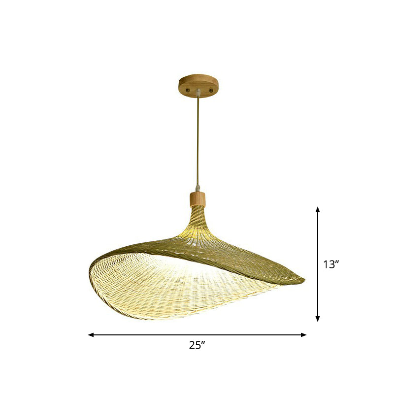 South-East Asia Bamboo Fiber Pendant Light: Green-Yellow Straw Hat Shape / Small B