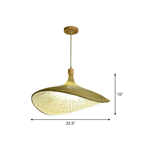 South-East Asia Bamboo Fiber Pendant Light: Green-Yellow Straw Hat Shape / Large B