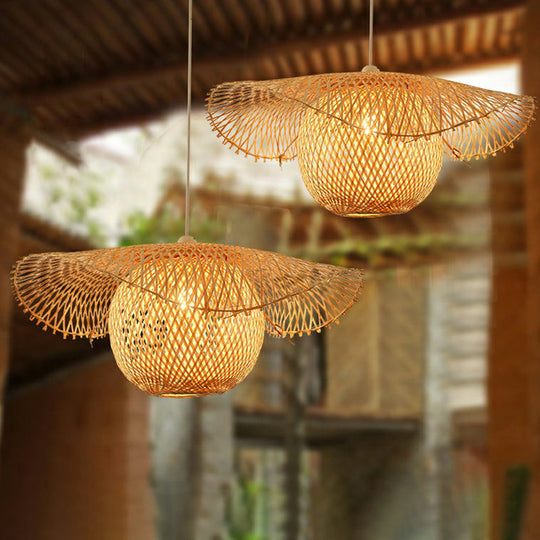 Lotus Leaf Suspension Light: Asian Style Beige Color - Bamboo Pendant