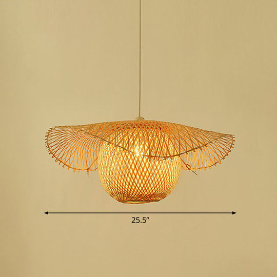Lotus Leaf Suspension Light: Asian Style Beige Color - Bamboo Pendant