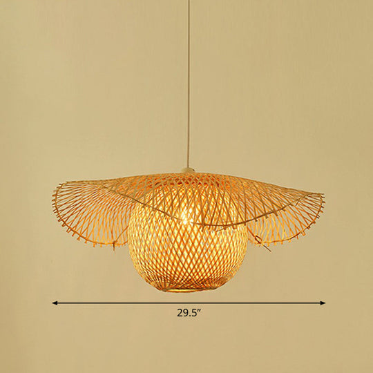 Lotus Leaf Suspension Light: Asian Style Beige Color - Bamboo Pendant / 29.5