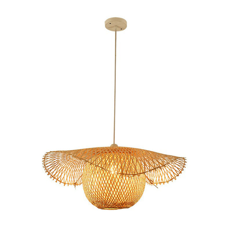 Lotus Leaf Suspension Light: Asian Style Beige Color - Bamboo Pendant