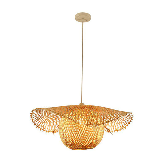 Lotus Leaf Suspension Light: Asian Style Beige Color - Bamboo Pendant