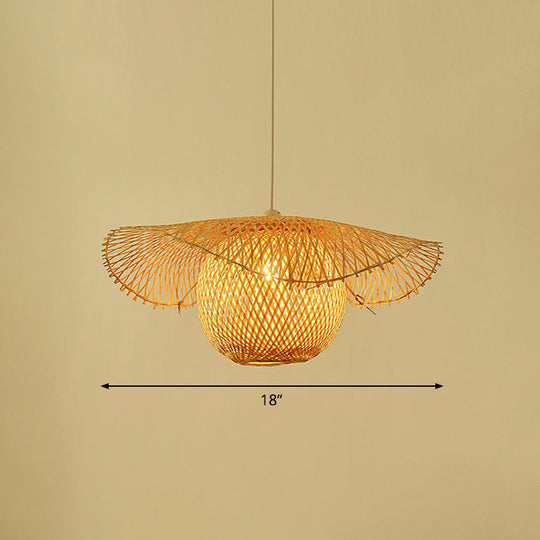 Lotus Leaf Suspension Light: Asian Style Beige Color - Bamboo Pendant