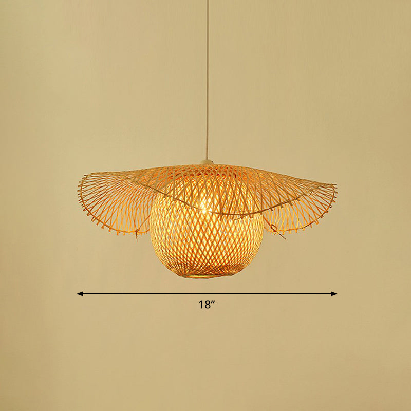 Lotus Leaf Suspension Light: Asian Style Beige Color - Bamboo Pendant / 18